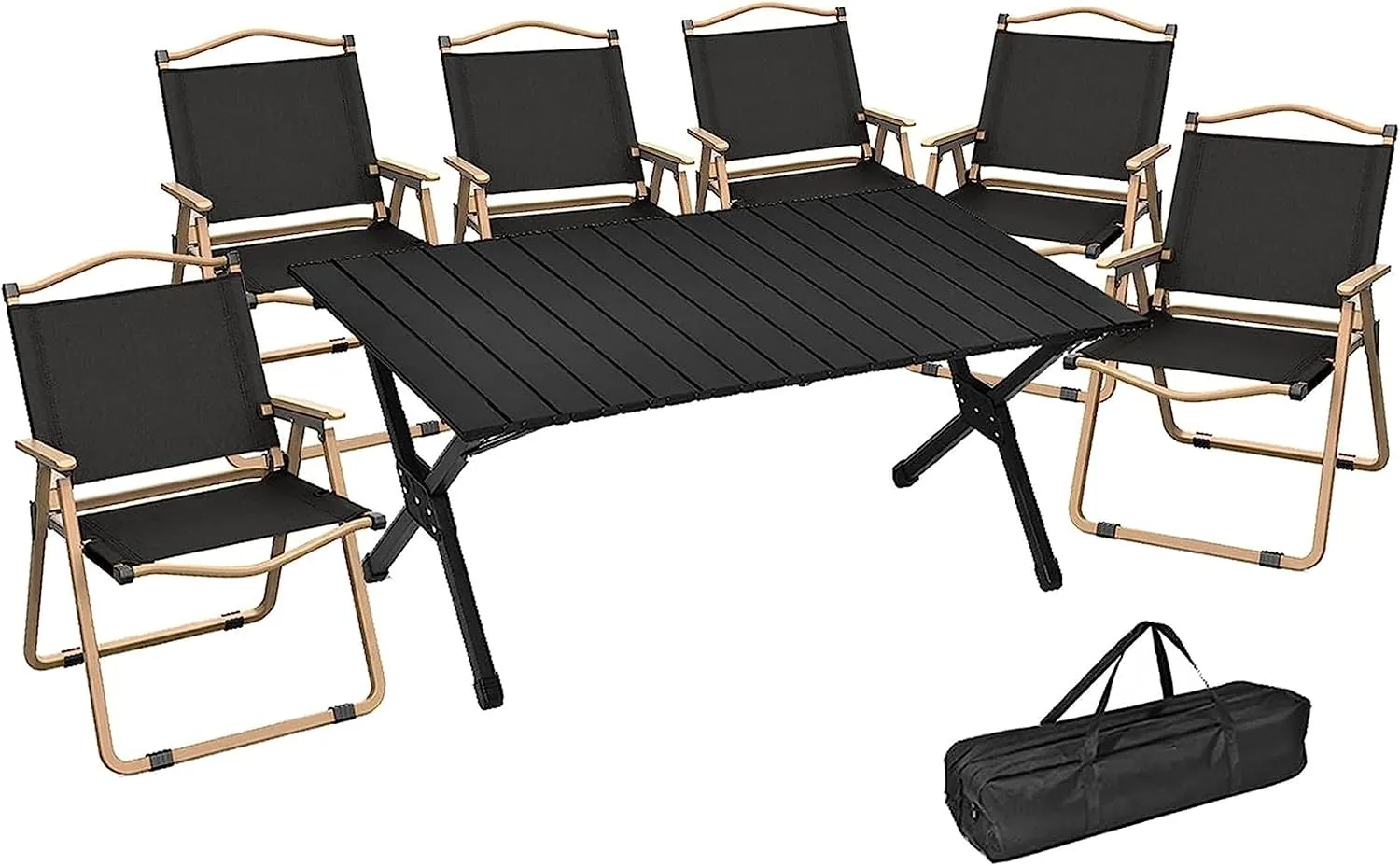 Camping Tables Chair Set with Roll up Desktop Portable Beach Tables Camp Table for Sand Garden BBQ Party,with Carry Bag/Set 4Ft Table   4 Chairs