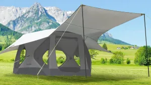 Camping Tent 4/6 Person with Canopy XL, Hub Tent with 10 Windows, PU2000 Waterproof Pop Up Cabin Tent Setup in 60 Seconds, Gazebo for Outdoor