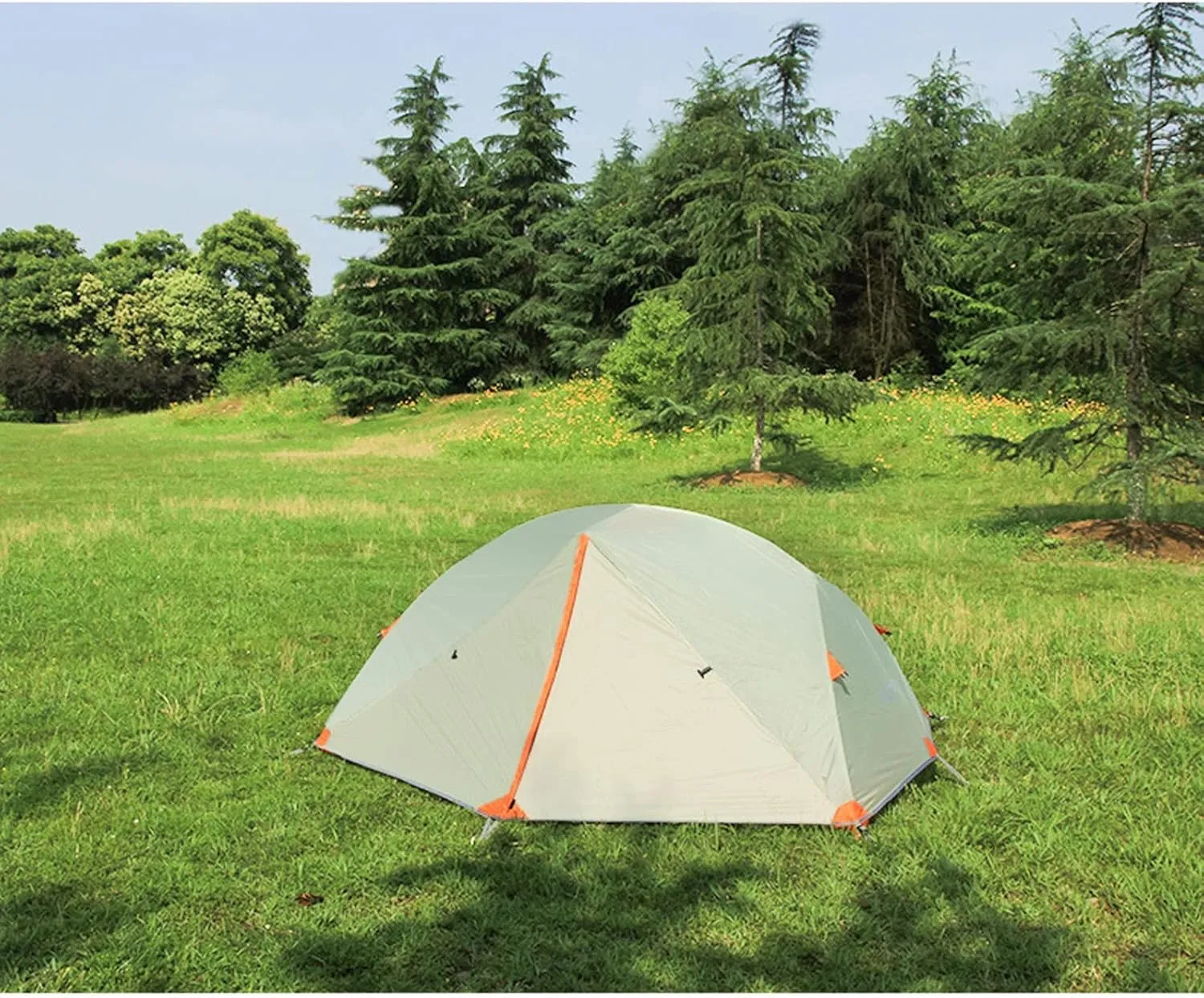 Camping Tent Double-Layer Aluminum Pole Single Person Outdoor Windproof Rainproof Waterproof Camping.Tent Portable Carry (Wormwood Green One Size)
