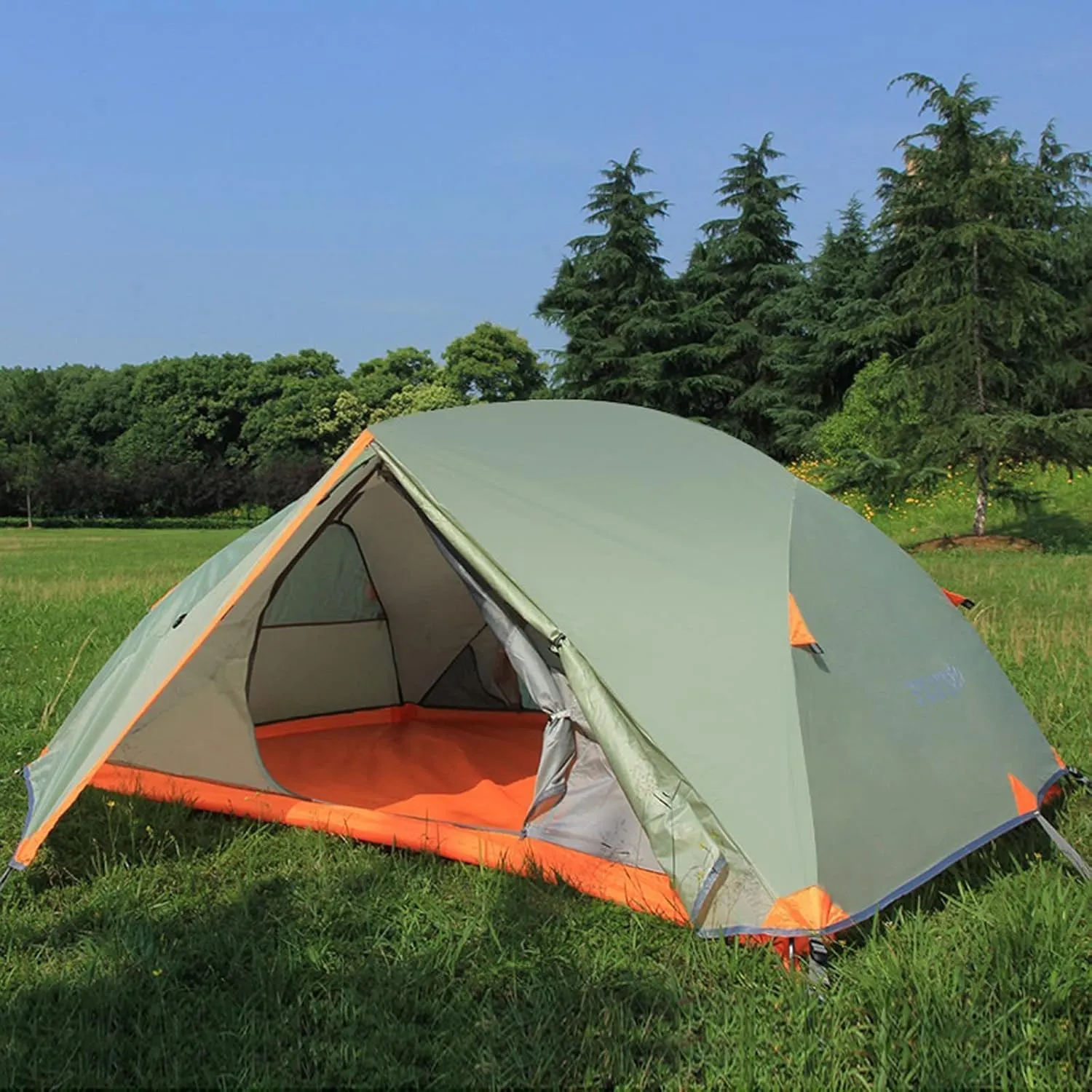 Camping Tent Double-Layer Aluminum Pole Single Person Outdoor Windproof Rainproof Waterproof Camping.Tent Portable Carry (Wormwood Green One Size)