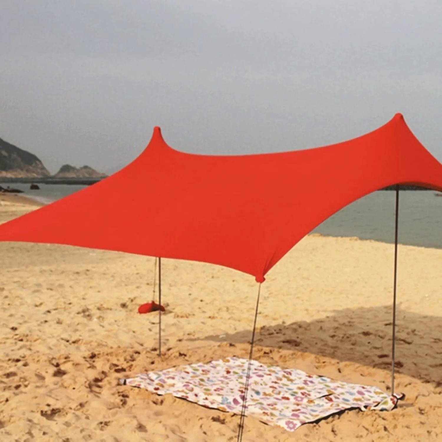 Camping Tent HOT Sea Beach CampingTent Tarp Sunshade Inflatable Shelter Canopy Sand Anchor Carry Bag Canopy Rain Protect Portable 2 Pole (Red One Size