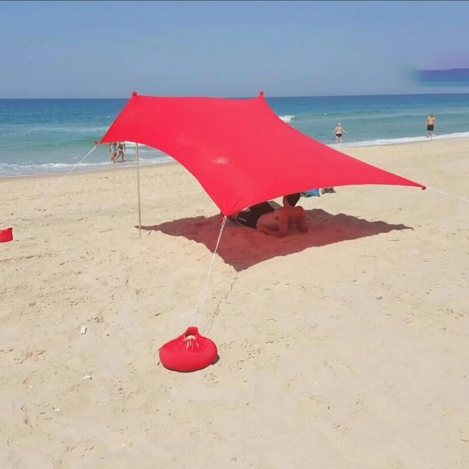 Camping Tent HOT Sea Beach CampingTent Tarp Sunshade Inflatable Shelter Canopy Sand Anchor Carry Bag Canopy Rain Protect Portable 2 Pole (Red One Size