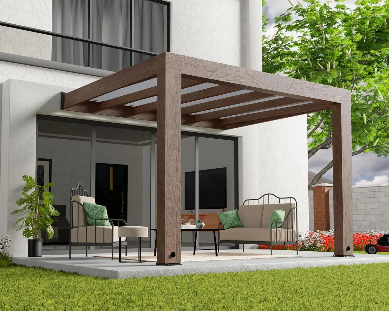 Canopia Helsinki Outdoor Patio Cover Sun Shades, 10' x 11', Brown/Light Gray, Outdoor Canopy with Heat Block Technology and Built-in Gutters, UV Protected, Protects from Rain, Snow, Sun