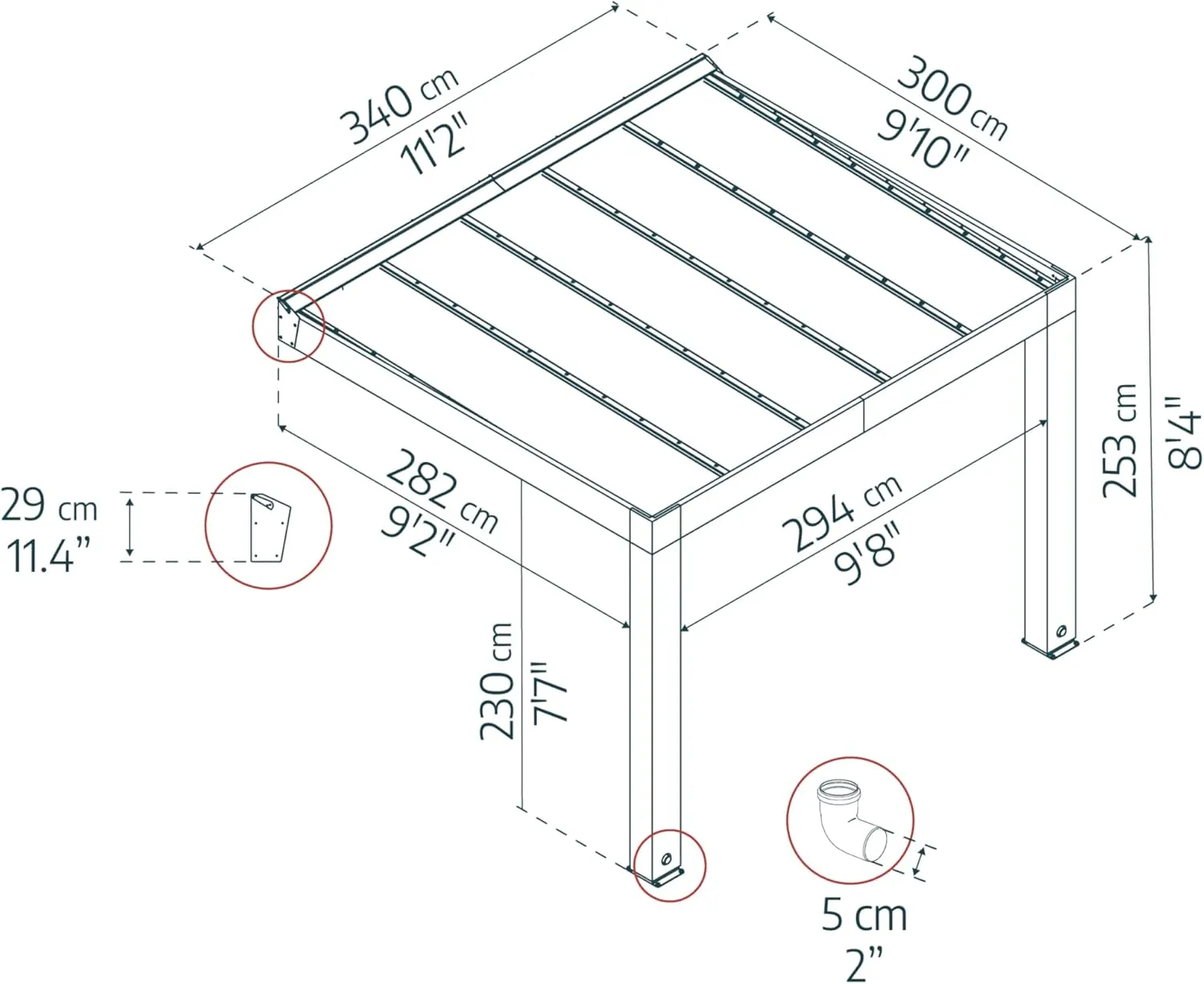 Canopia Helsinki Outdoor Patio Cover Sun Shades, 10' x 11', Brown/Light Gray, Outdoor Canopy with Heat Block Technology and Built-in Gutters, UV Protected, Protects from Rain, Snow, Sun