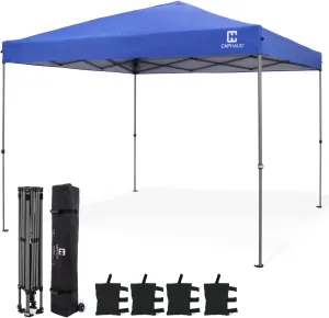 CAPHAUS 12ft x 12ft Patented One-Push Pop Up Outdoor Canopy Tent, Heavy-Duty Commercial Grade w/Central Lock, Portable and Instant Folding Shelter with Wheeled Carry Bag and Weight Bag, Blue