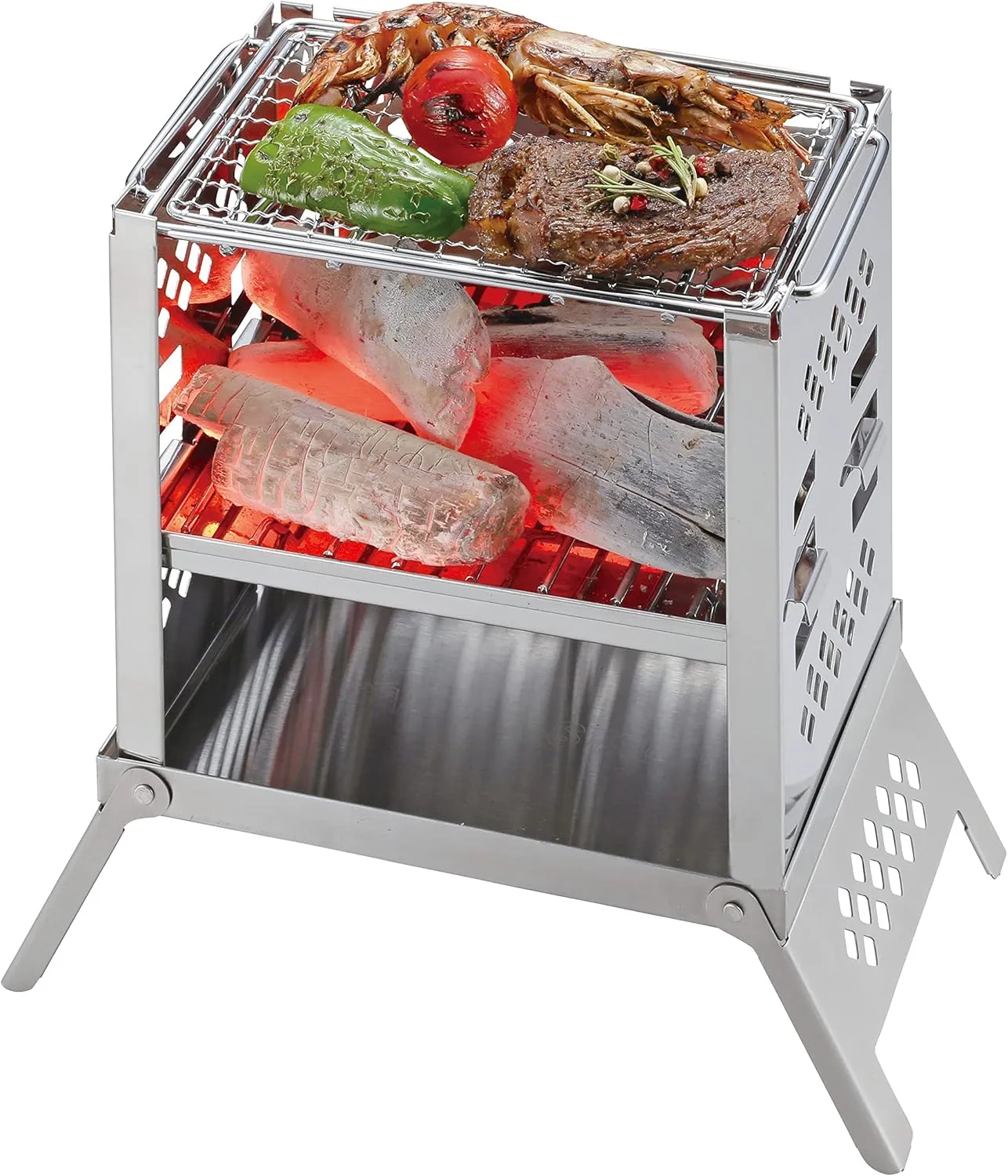 Captain Stag UG-43 3-in-1 Barbecue Stove, Open-Air Grill, Collapsible, Kamado Grill, Smart Grill, B6 Model, Bag Included, 3 Adjustable Levels