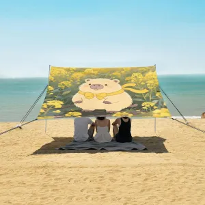 Capybara in Flower Field Beach Camping Tent Sun Shelter for Whole Family, Beach Shade Canopy with UPF50  UV Protection,Easy Set Up and Carry,Outdoor Shade for Trips, Fishing, Backyard Fun Picni