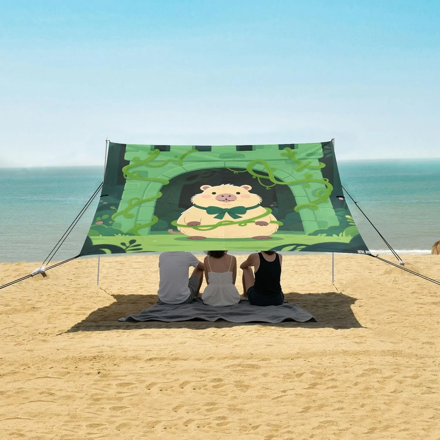 Capybara Trapped in The Vines Beach Camping Tent Sun Shelter for Whole Family, Beach Shade Canopy with UPF50  UV Protection,Easy Set Up and Carry,Outdoor Shade for Trips, Fishing, Backyard Fun