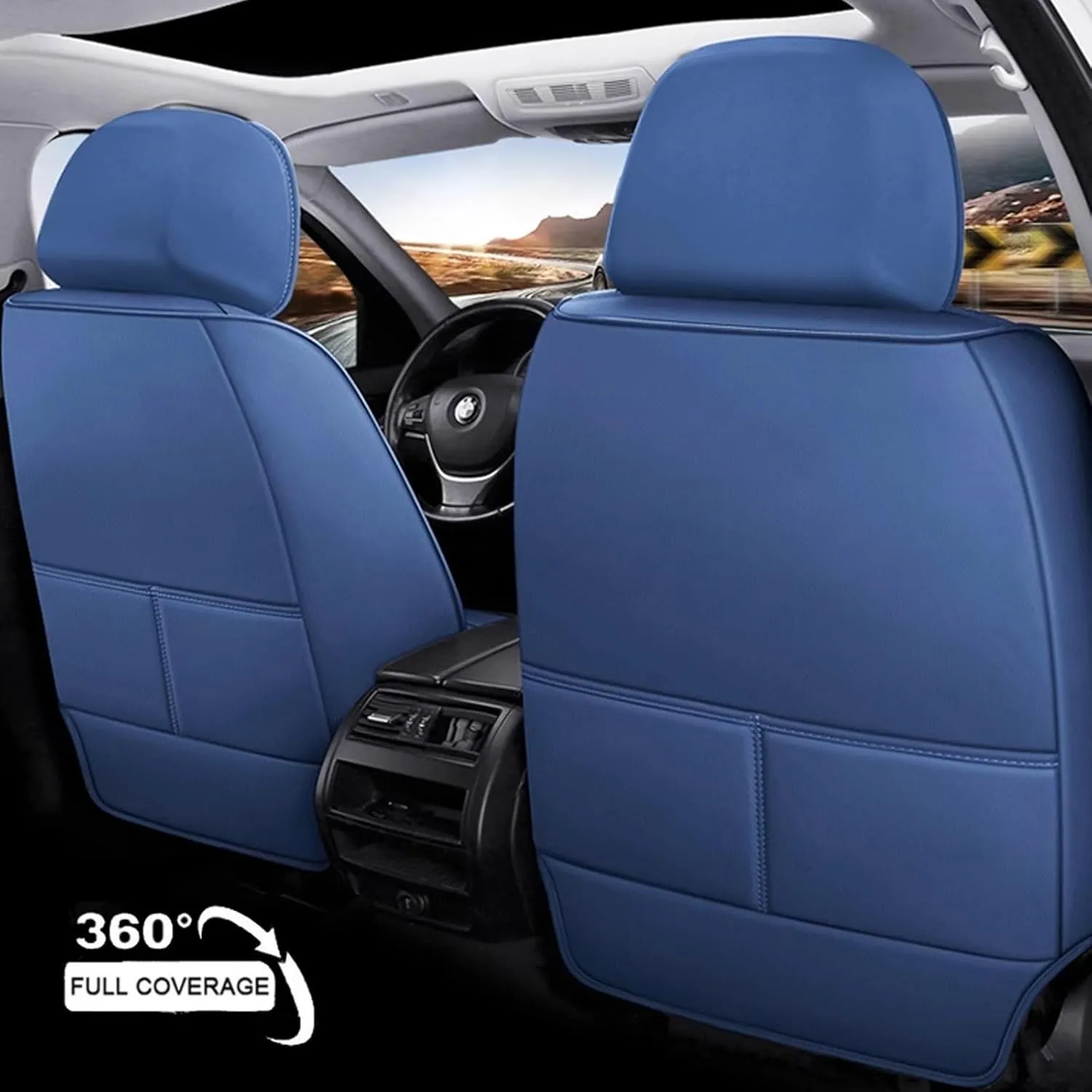 Car Seat Covers Full Set for Nissan Micra K13 Visia First/Acenta/Tekna 2010-2017, Leather Seat Covers,Leather Seat Covers Full Set,5 Seats Automotive Vehicle Cushion Waterproof(C)