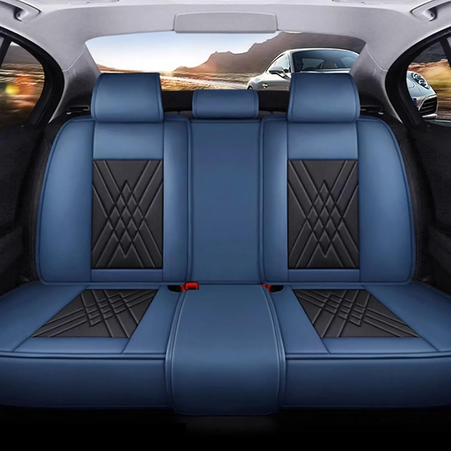 Car Seat Covers Full Set for Nissan Micra K13 Visia First/Acenta/Tekna 2010-2017, Leather Seat Covers,Leather Seat Covers Full Set,5 Seats Automotive Vehicle Cushion Waterproof(C)