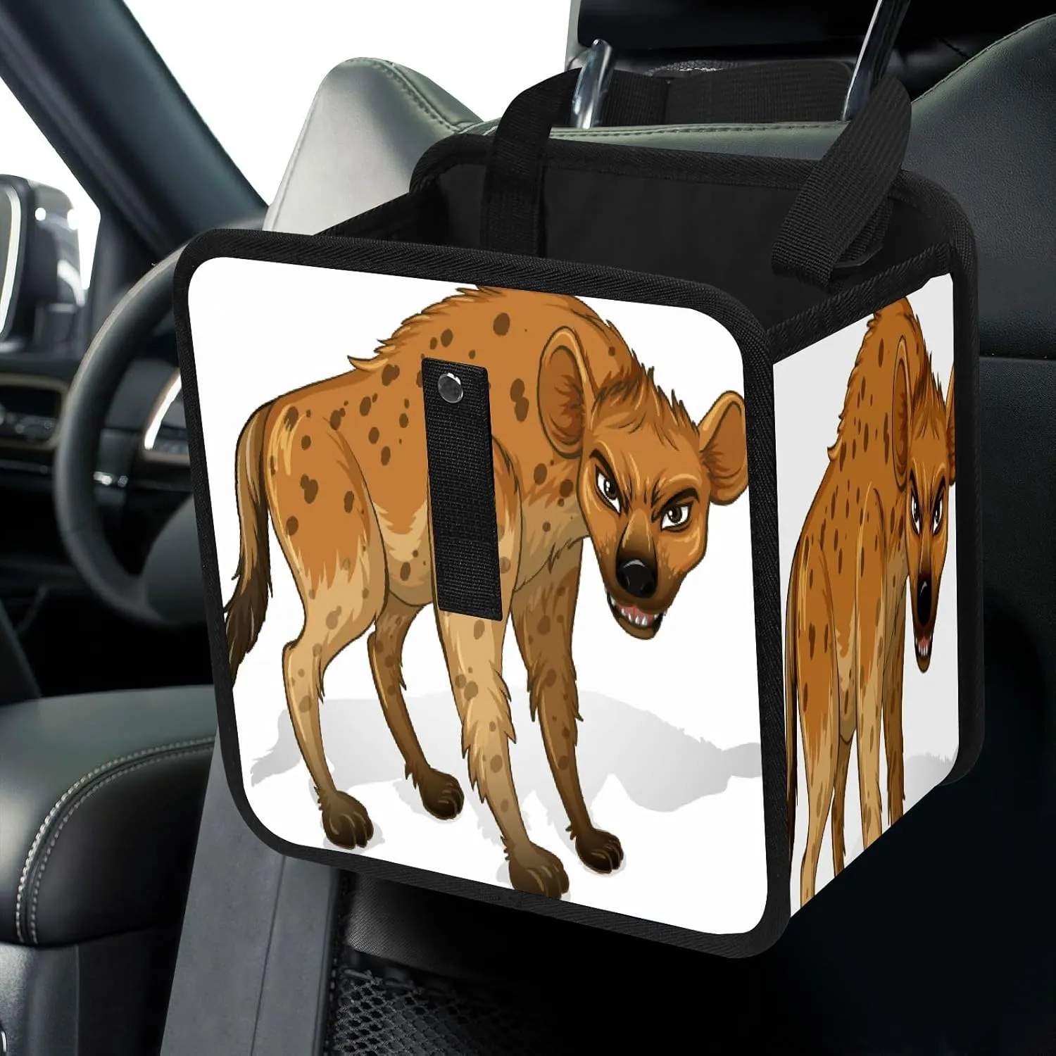 Car Trash Can Fiercely Hyena Animal Beast Leakproof Auto Garbage Bag Can Foldable Car Trash Storage Bag Bin Hanging Car Organizer for Car Back Front Seat Car Accessories Decor
