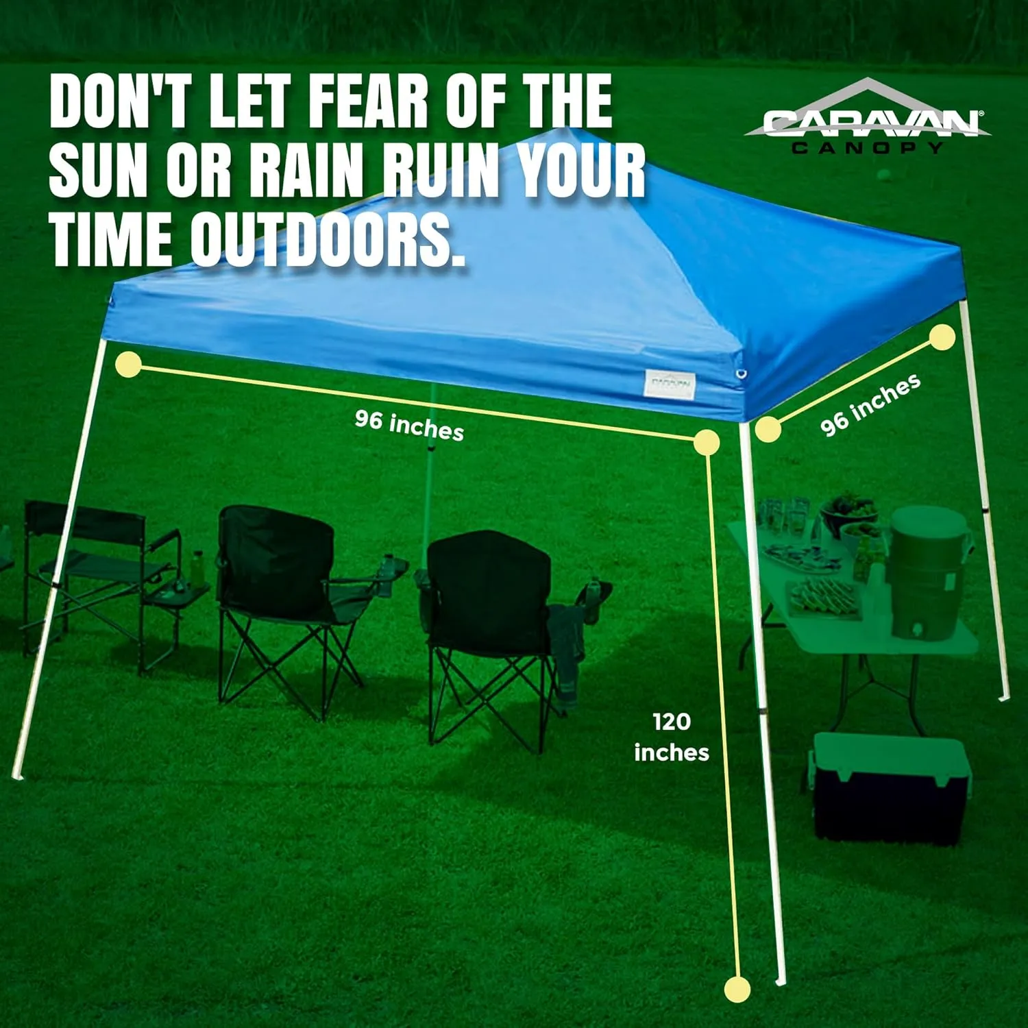 Caravan Canopy Sports 21007800020, 10'x10' Base 8'x8' top, Blue