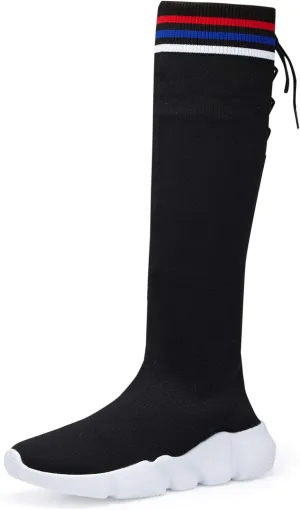 Casbeam Girls Thigh High Lace up Fashion Sock Shoes Over The Knee Casual Low Heel Boots