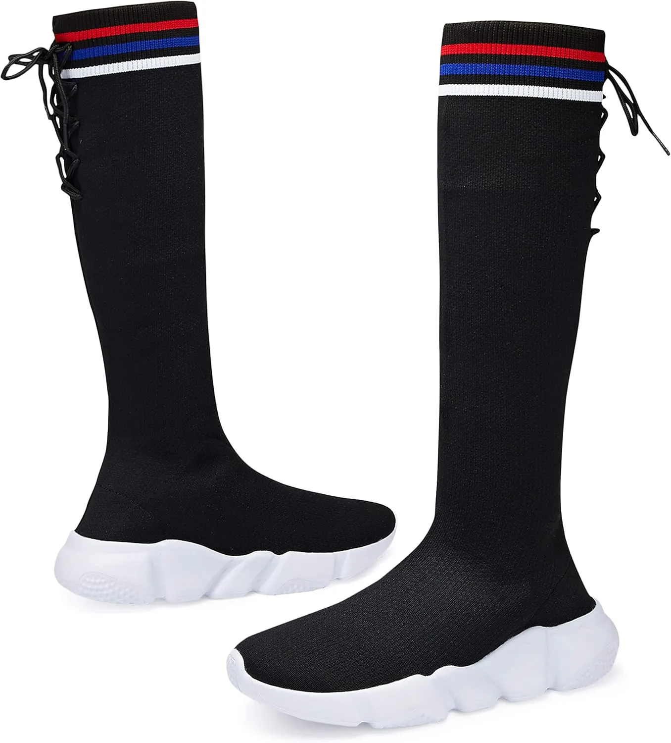 Casbeam Girls Thigh High Lace up Fashion Sock Shoes Over The Knee Casual Low Heel Boots