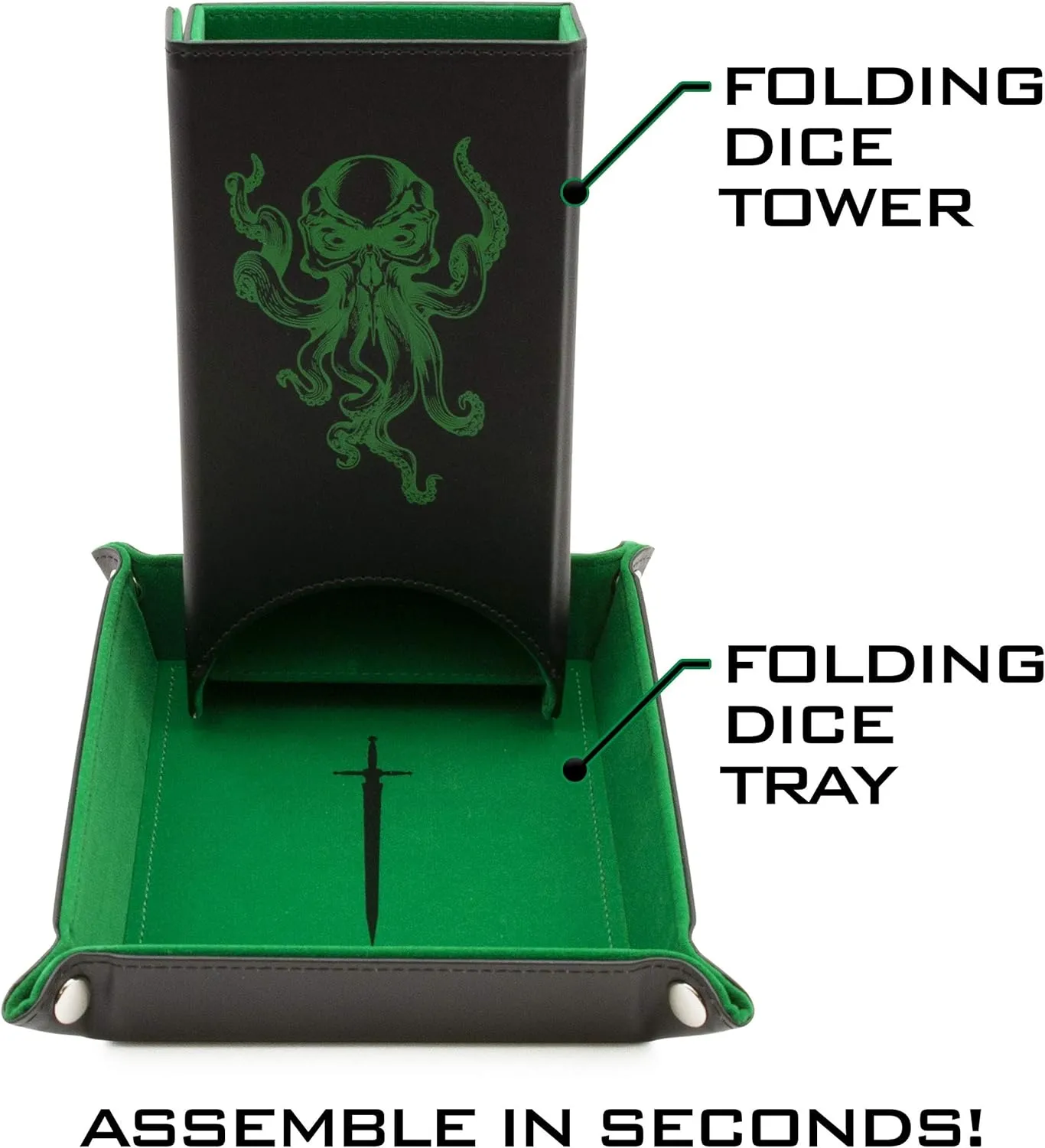 CASEMATIX Portable Dice Tower and Tray Set with Non-Scratch Felt Interior - Folding 8" Auto Dice Roller Dice Rolling Tower for Fair and Random Dice Rolling Compatible with Board Games, D&D and RPGs