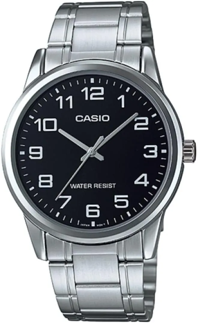 Casio #MTP-V001D-1B Men's Standard Stainless Steel Easy Reader Black Dial Watch