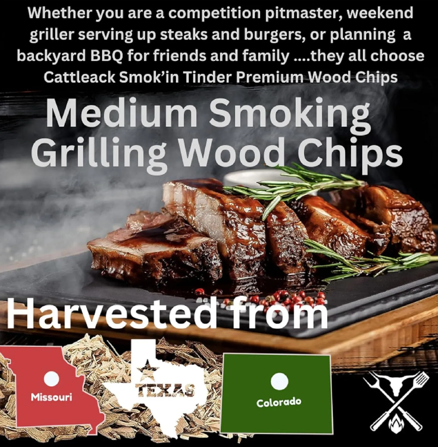 Cattleack Smok'in Tinder Premium BBQ Wood Chips Smoking, Grilling, Variety 4-Pack Wood Chips and Stainless Steel Smoker Box (Apple, Post Oak, Pecan, Maple)