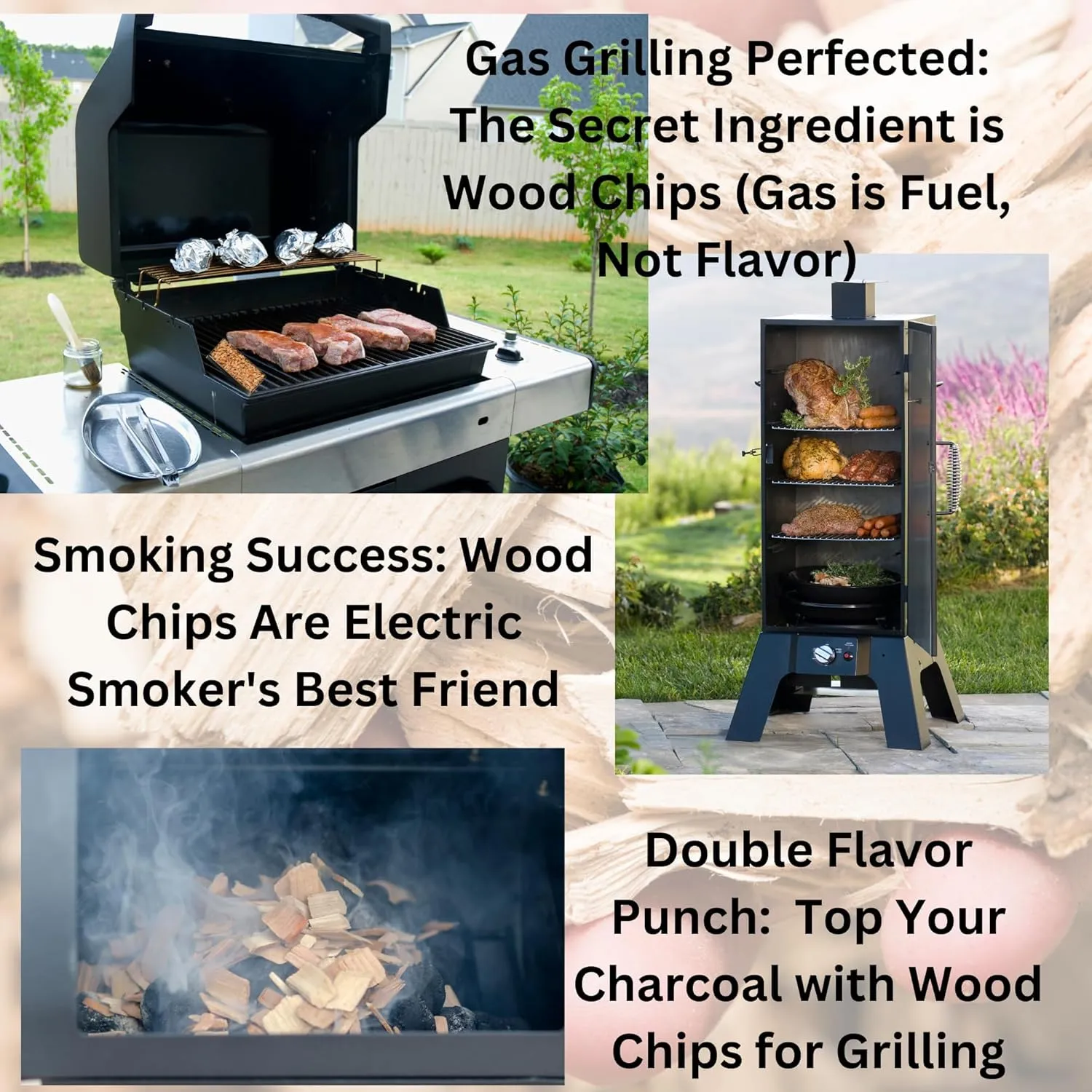 Cattleack Smok'in Tinder Premium BBQ Wood Chips Smoking, Grilling, Variety 4-Pack Wood Chips and Stainless Steel Smoker Box (Apple, Post Oak, Pecan, Maple)