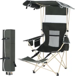 CDEN Canopy Chair, Camping Chair with Shade, Chair with Canopy, Folding Chair, Foldable Camping Chair, with Canopy, footrest, Cooler Bag, Cup Holder, for Camping, Picnic, Patio (1 Pack)