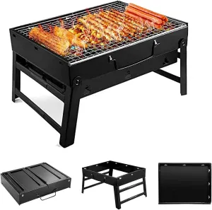 Charcoal Barbecue Grill, Compact Portable BBQ Foldable Smoker Desk Tablebarbecue Perfect for Camping Picnic Outdoor Garden Party, 35 X 26 20 cm
