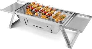 Charcoal BBQ Grill, Foldable Portable Stainless Steel Grill for Camping, Travel, Backyard BBQ and Outdoor Cooking