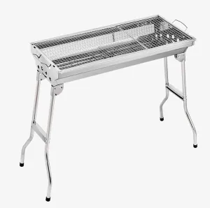 Charcoal Grill Large Stainless Steel Barbecue Smoker Folding Portable Outdoor Cooking Camping Hiking Picnic Backpacking 73x 70x 33cm Suitable for 5-10 People
