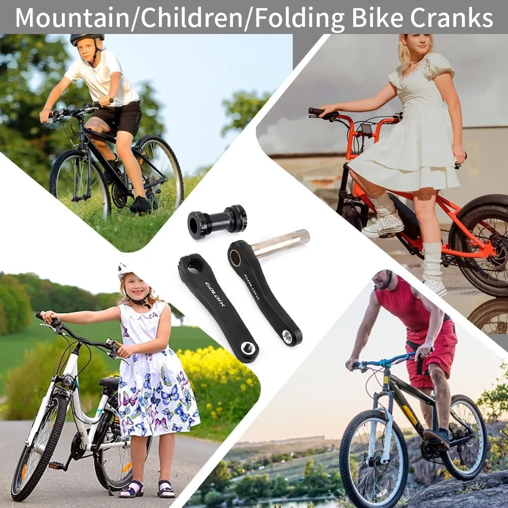 Children Mountain Bike Crankset 110/127/140/150/155/160MM Hollow Integrated Crank Arms 28/30/32/34/36T Single Speed Round Narrow Wide Chainring for Folding Bike 7-12Speed with BB Black