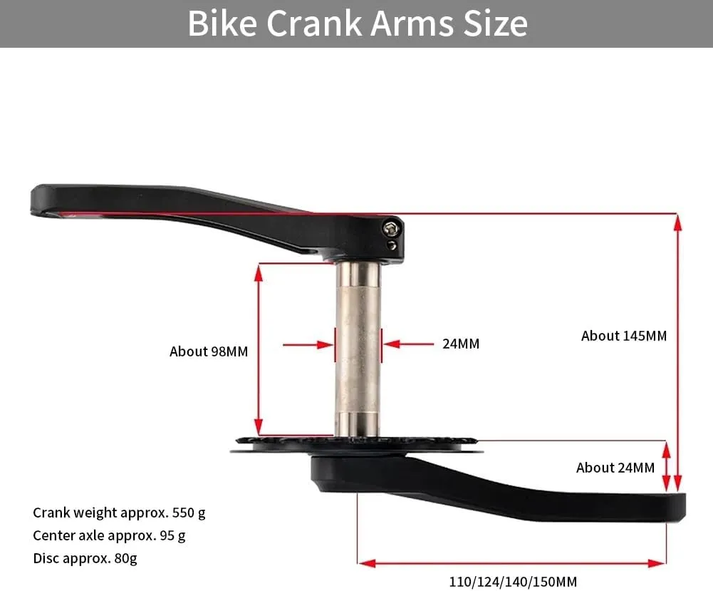 Children Mountain Bike Crankset 110/127/140/150/155/160MM Hollow Integrated Crank Arms 28/30/32/34/36T Single Speed Round Narrow Wide Chainring for Folding Bike 7-12Speed with BB Black