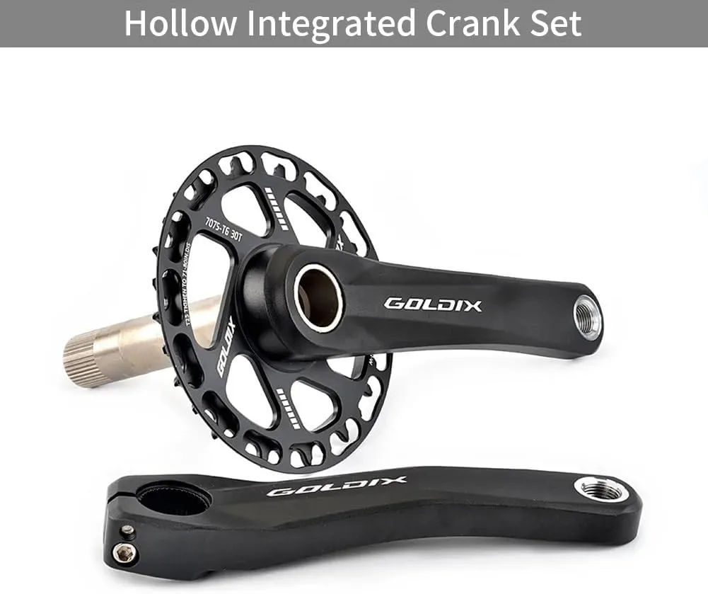 Children Mountain Bike Crankset 110/127/140/150/155/160MM Hollow Integrated Crank Arms 28/30/32/34/36T Single Speed Round Narrow Wide Chainring for Folding Bike 7-12Speed with BB Black
