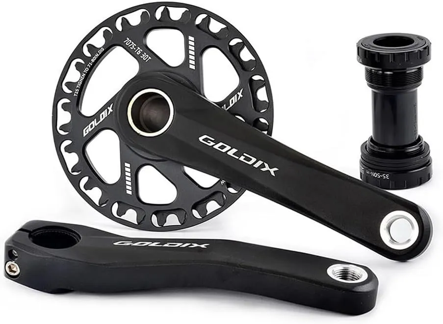 Children Mountain Bike Crankset 110/127/140/150/155/160MM Hollow Integrated Crank Arms 28/30/32/34/36T Single Speed Round Narrow Wide Chainring for Folding Bike 7-12Speed with BB Black