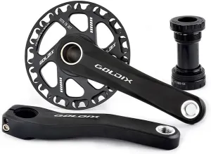 Children Mountain Bike Crankset 110/127/140/150/155/160MM Hollow Integrated Crank Arms 28/30/32/34/36T Single Speed Round Narrow Wide Chainring for Folding Bike 7-12Speed with BB Black