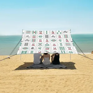 Chinese Mahjong Majiang Beach Canopy Tent Anti-UV & Wind Resistant, Camping Sun Shelter Easy Setup Portable,Outdoor Shade Tents with Sandbags,Sand Shovels,Ground Pegs & Stability Poles