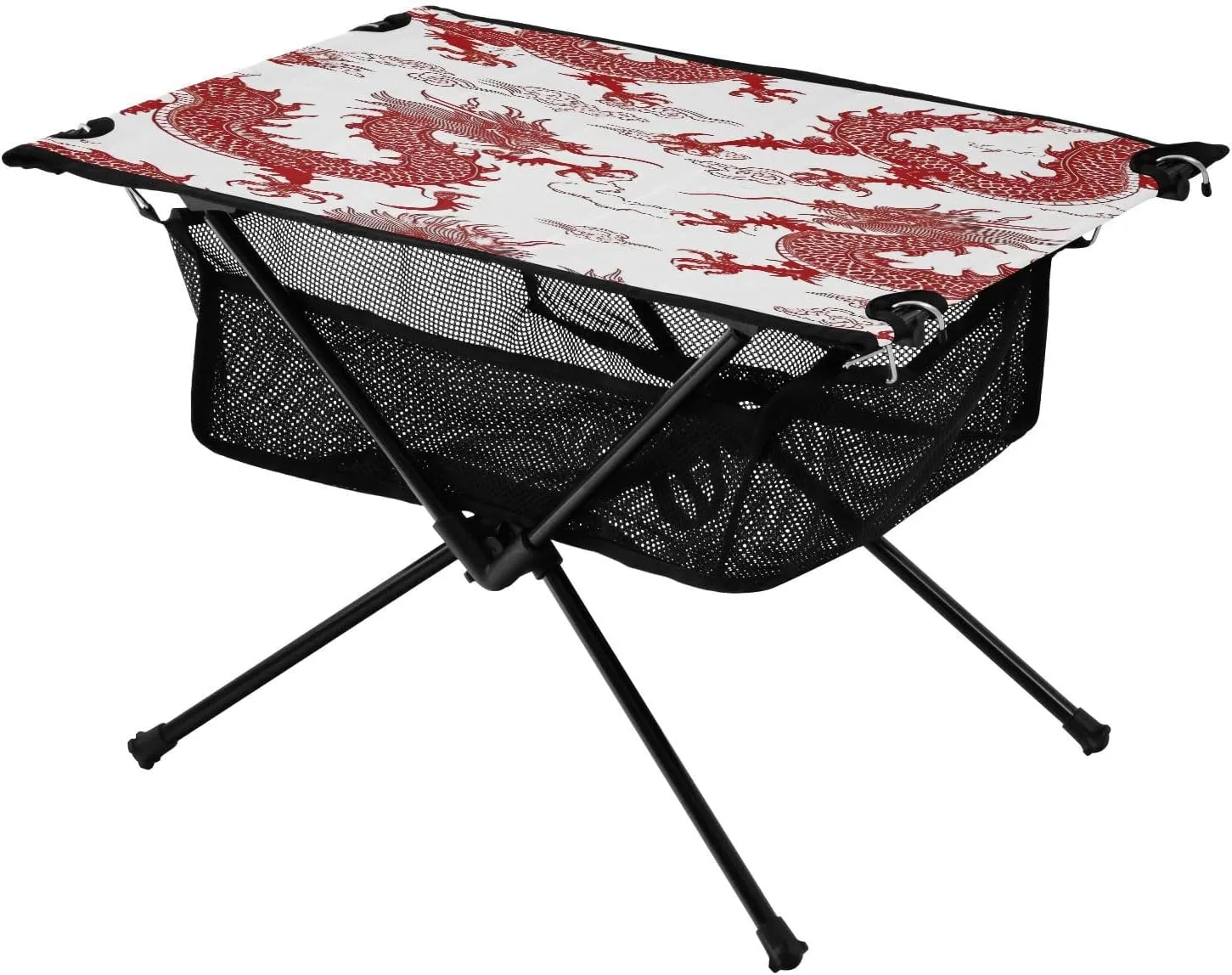 Chinese Red Dragon Portable Folding Camping Table, Compact Lightweight Beach Table with Carrying Bag for Outdoor Picnics, BBQs, Camp