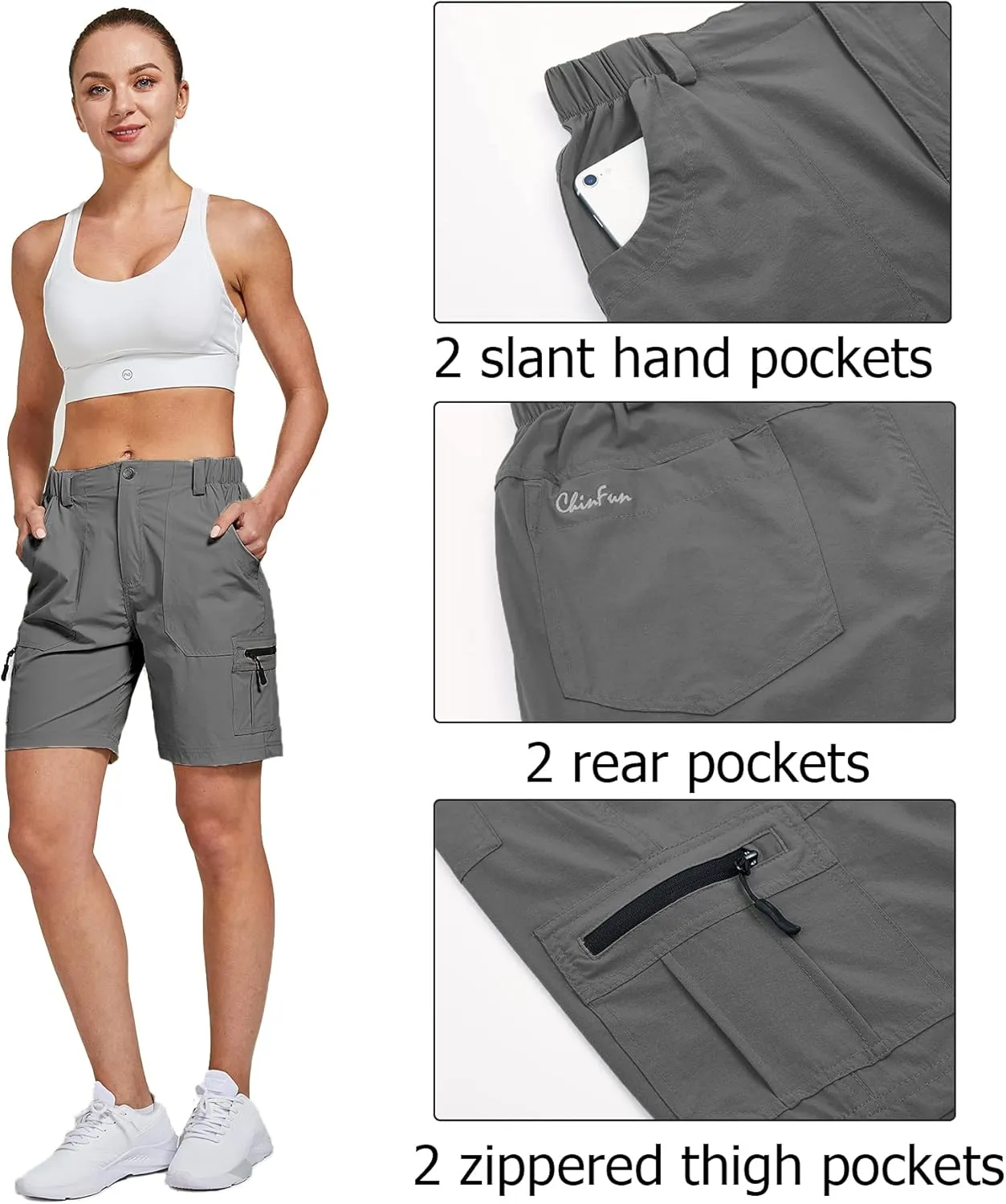 ChinFun Women's Stretch Cargo Shorts Lightweight Hiking Shorts Quick Dry Outdoor Shorts Water Resistant with 6 Pockets