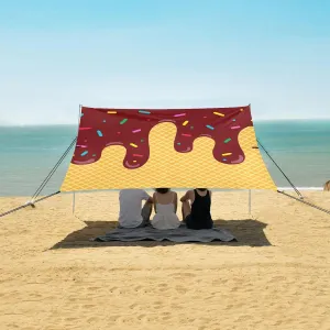 Chocolate Ice Cream Beach Camping Tent Sun Shelter for Whole Family, Beach Shade Canopy with UPF50  UV Protection,Easy Set Up and Carry,Outdoor Shade for Trips, Fishing, Backyard Fun Picnics
