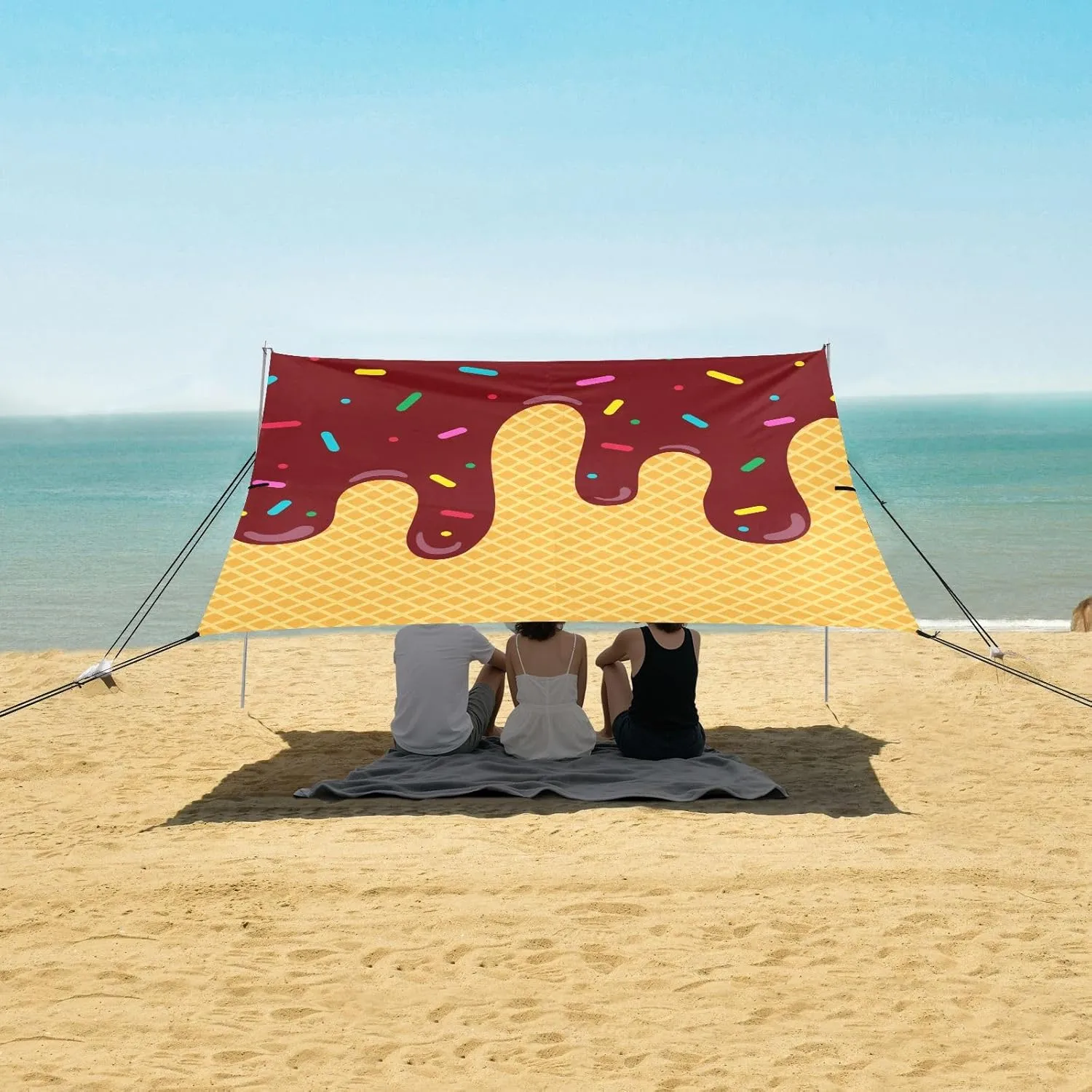 Chocolate Ice Cream Beach Camping Tent Sun Shelter for Whole Family, Beach Shade Canopy with UPF50  UV Protection,Easy Set Up and Carry,Outdoor Shade for Trips, Fishing, Backyard Fun Picnics
