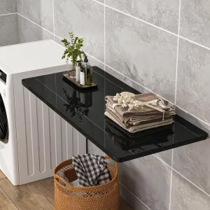 Clikuutory Wall Mounted High Gloss Folding Table 39.4" L x 19.7" W, Laundry Folding Table for Laundry Room, Home Office, Kitchen, Bedroom, Home Bar, Wall Desk Fold Down for Small Spaces, Black