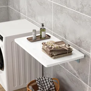 Clikuutory White Wall Mounted High Gloss Folding Table 23.6" L x 15.7" W, Laundry Folding Table for Laundry Room, Home Office, Kitchen, Bedroom, Home Bar, Wall Desk Fold Down for Small Spaces