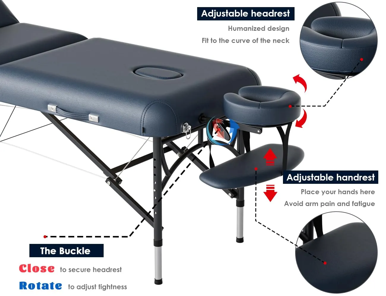 CLORIS 84" Professional Massage Table Portable 3 Folding Lightweight Facial Salon Spa Tattoo Bed Height Adjustable with Carrying Bag & Aluminium Leg Hold Up to 1100LBS Blue