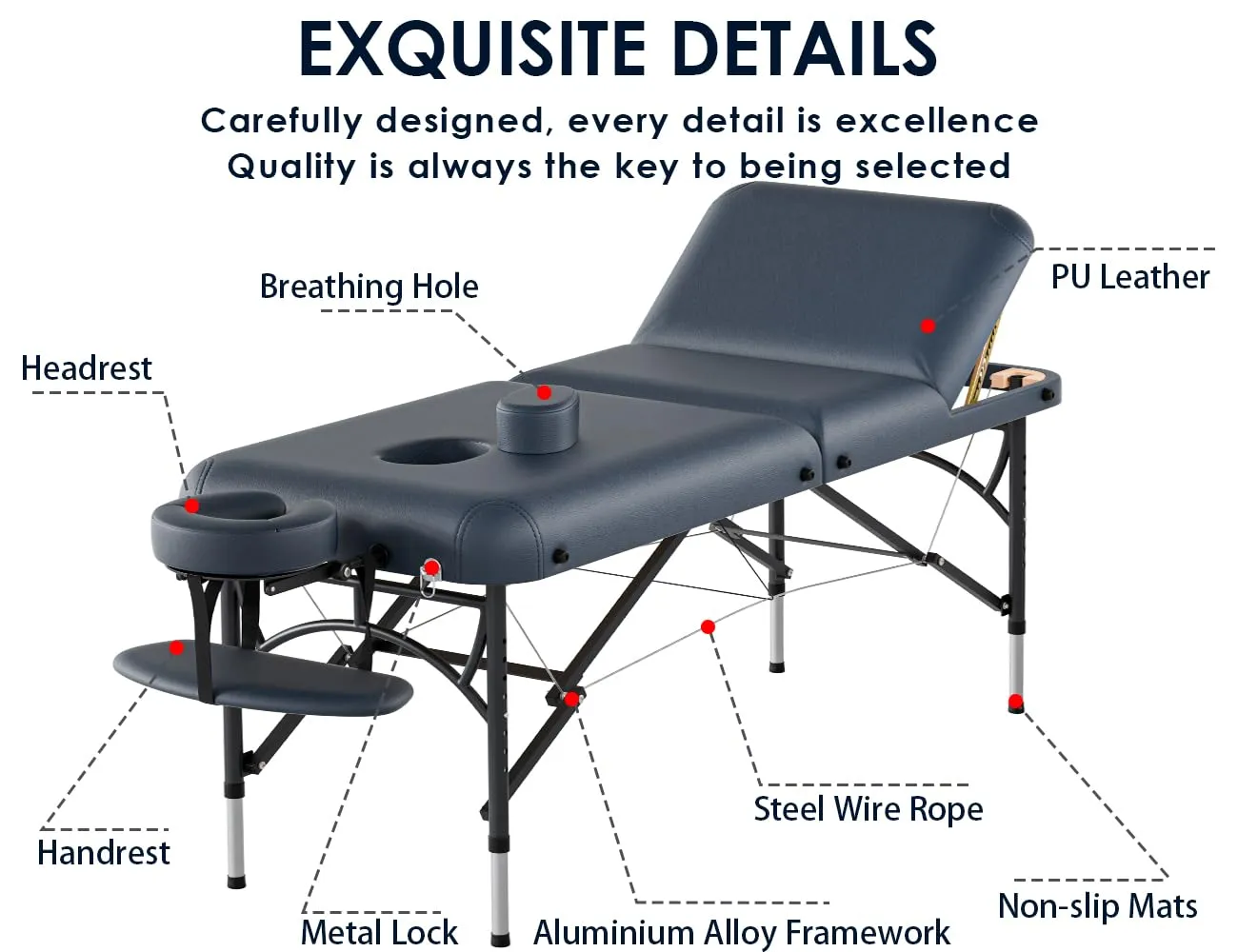 CLORIS 84" Professional Massage Table Portable 3 Folding Lightweight Facial Salon Spa Tattoo Bed Height Adjustable with Carrying Bag & Aluminium Leg Hold Up to 1100LBS Blue