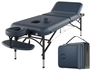 CLORIS 84" Professional Massage Table Portable 3 Folding Lightweight Facial Salon Spa Tattoo Bed Height Adjustable with Carrying Bag & Aluminium Leg Hold Up to 1100LBS Blue