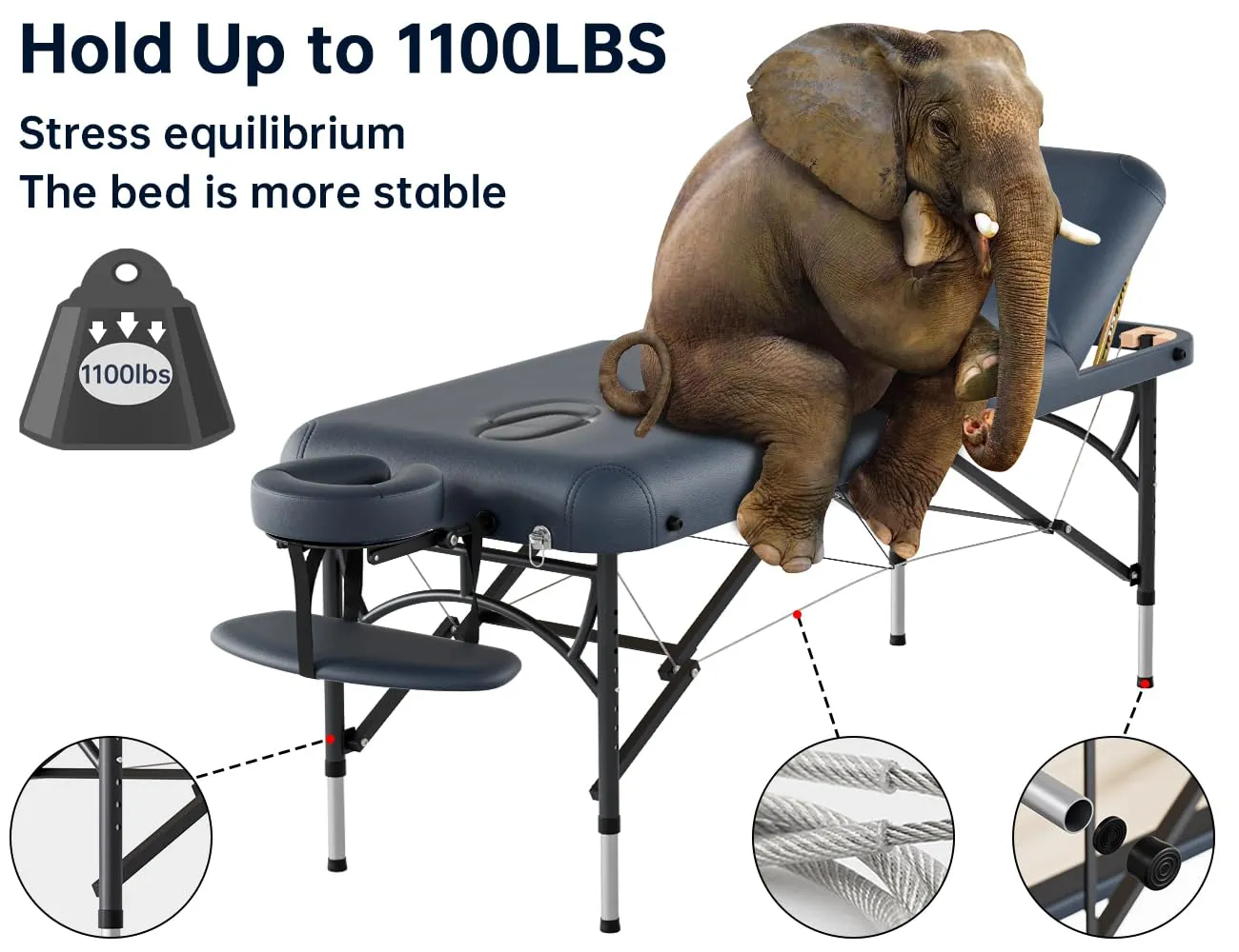 CLORIS 84" Professional Massage Table Portable 3 Folding Lightweight Facial Salon Spa Tattoo Bed Height Adjustable with Carrying Bag & Aluminium Leg Hold Up to 1100LBS Blue