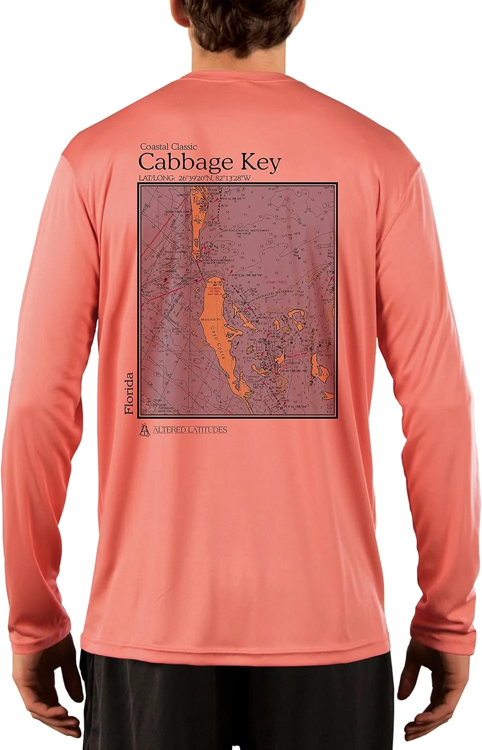 Coastal Classics Cabbage Key Nautical Chart Men's UPF 50  UV/Sun Protection Long Sleeve T-Shirt