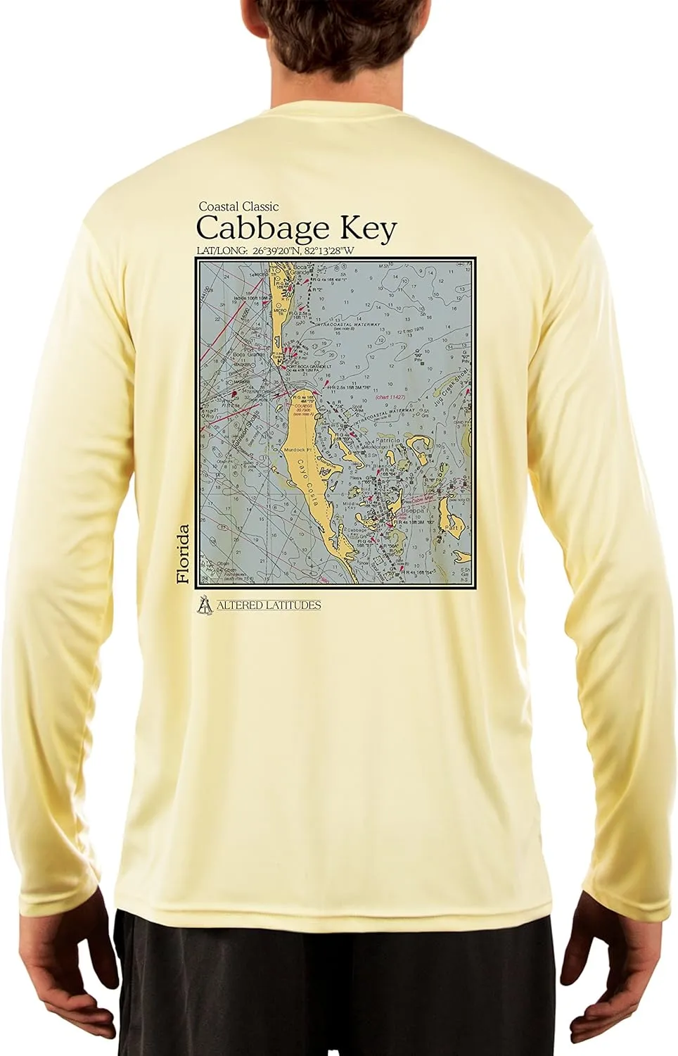 Coastal Classics Cabbage Key Nautical Chart Men's UPF 50  UV/Sun Protection Long Sleeve T-Shirt