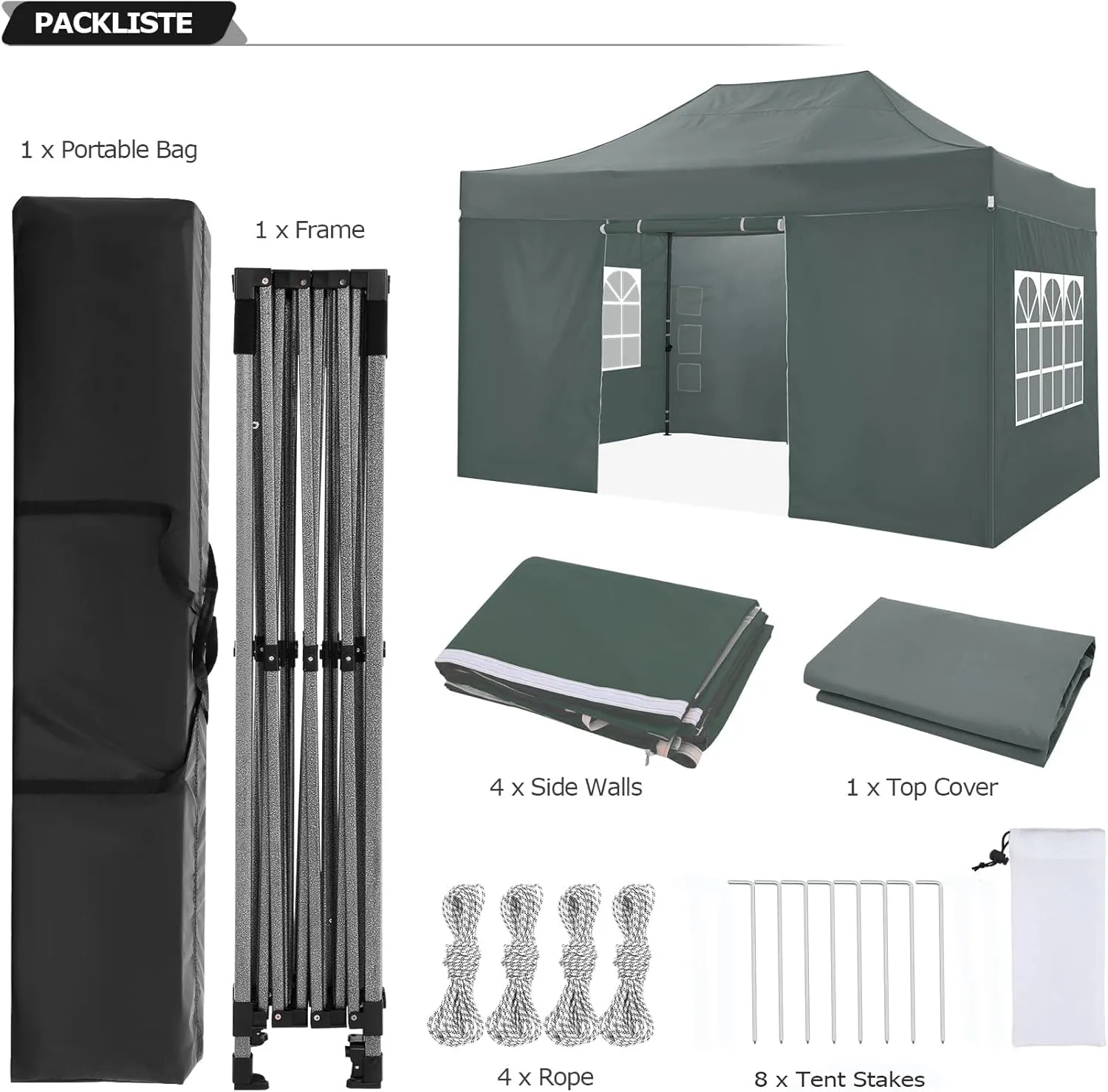COBIZI 10x15 Pop up Canopy with 4 Sidewalls, Waterproof Heavy Duty Commercial Canopy for Parties, Outdoor Tent, Garden Gazebo, Carry Bag (10x15ft, Gray)