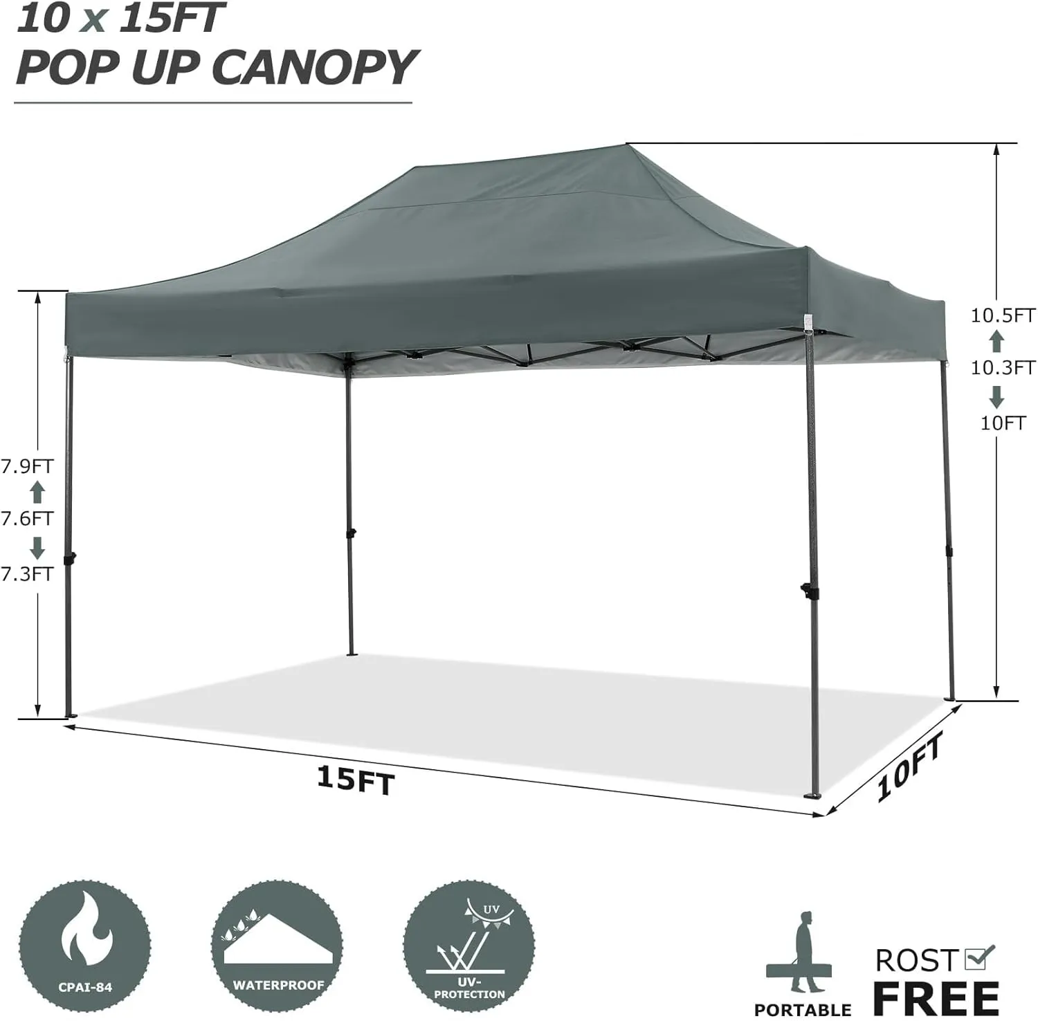 COBIZI 10x15 Pop up Canopy with 4 Sidewalls, Waterproof Heavy Duty Commercial Canopy for Parties, Outdoor Tent, Garden Gazebo, Carry Bag (10x15ft, Gray)