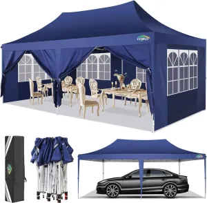 COBIZI Canopy 10x20 Pop up Canopy Tents for Parties 3.0, Upgrade Structure Wind & Waterproof Easy Set up UV Blocking with 6 Sidewalls Outdoor Commercial Party Tent Gazebo, Dark Blue