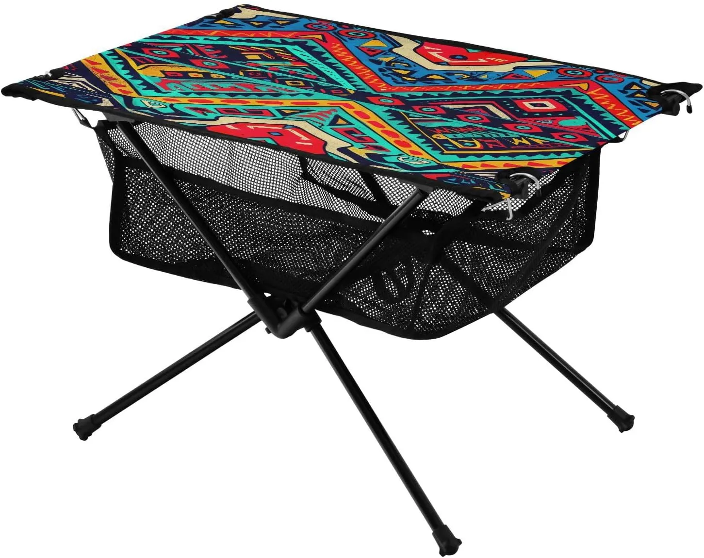 Colorful Ethnic Geometry Portable Folding Camping Table, Compact Lightweight Beach Table with Carrying Bag for Outdoor Picnics, BBQs, Camp