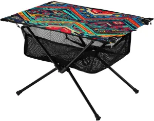 Colorful Ethnic Geometry Portable Folding Camping Table, Compact Lightweight Beach Table with Carrying Bag for Outdoor Picnics, BBQs, Camp