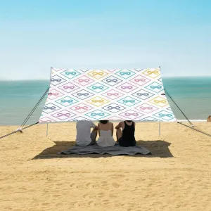 Colorful Pixel Art Ribbon Beach Canopy Tent Anti-UV & Wind Resistant, Camping Sun Shelter Easy Setup Portable,Outdoor Shade Tents with Sandbags,Sand Shovels,Ground Pegs & Stability Poles